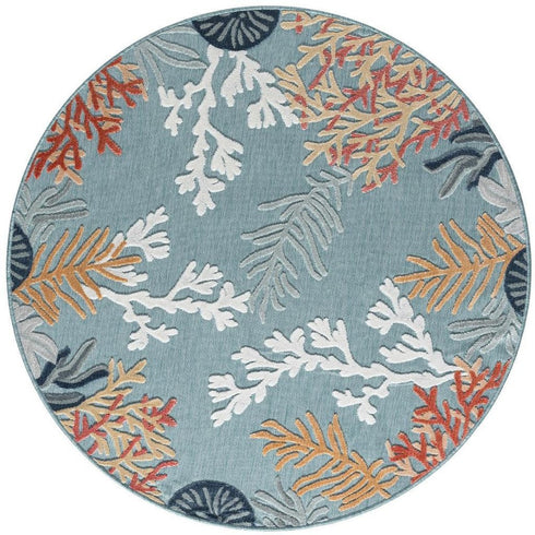 8' Aqua And Beige Coral Round Rug