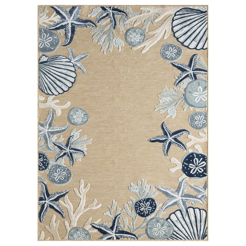 8' X 10' Beige And Blue Coral Area Rug