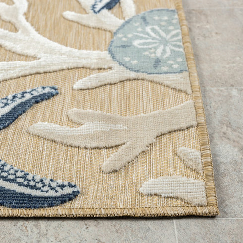 8' X 10' Beige And Blue Coral Area Rug