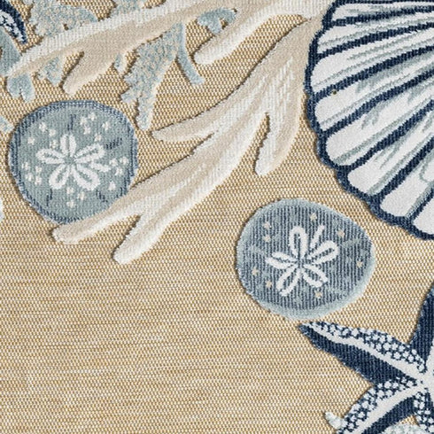 8' X 10' Beige And Blue Coral Area Rug