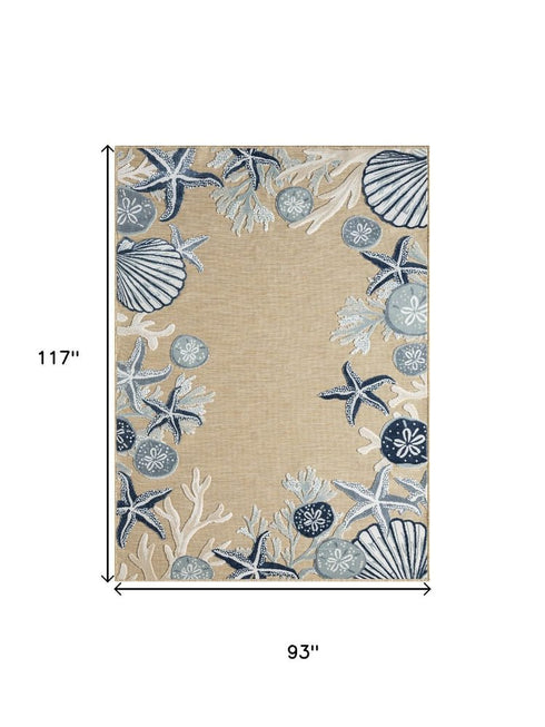 8' X 10' Beige And Blue Coral Area Rug