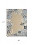 8' X 10' Beige And Blue Coral Area Rug