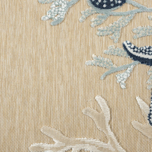 8' X 10' Beige And Blue Coral Area Rug