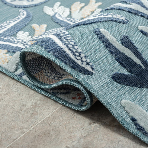 8' X 9' Aqua And Blue Coral Area Rug