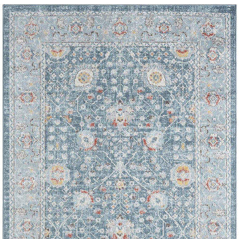 5' X 8' Blue And Sky Blue Floral Distressed Area Rug