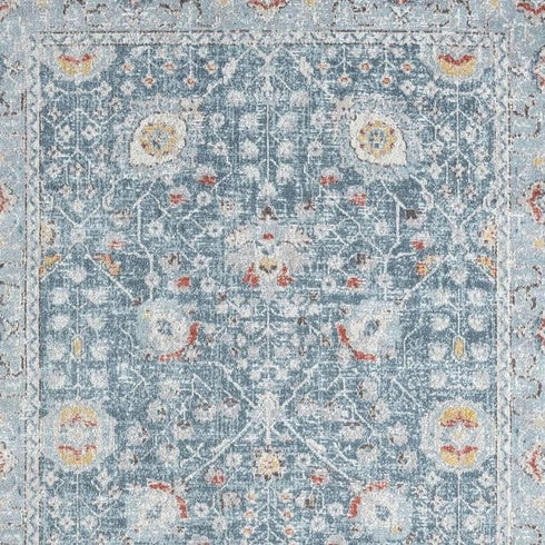 5' X 8' Blue And Sky Blue Floral Distressed Area Rug