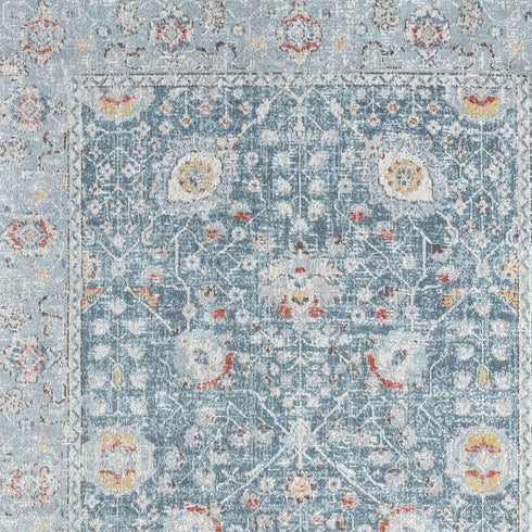 5' X 8' Blue And Sky Blue Floral Distressed Area Rug