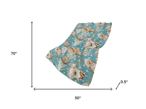 50" X 70" Aqua Brown And Ivory Animal Print Polyester Woven Plush Throw Blanket