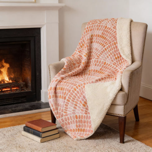 50" X 70" Peach And Ivory Abstract Microfiber Plush Throw Blanket
