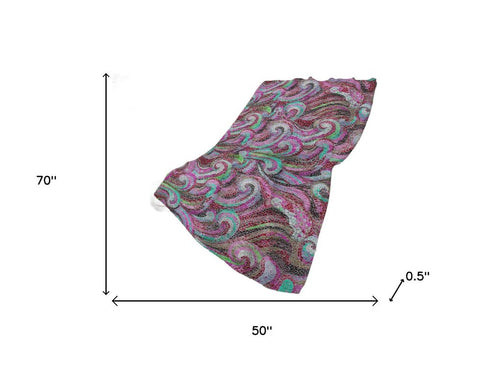 50" X 70" Raspberry Red And Green Abstract Polyester Woven Plush Throw Blanket
