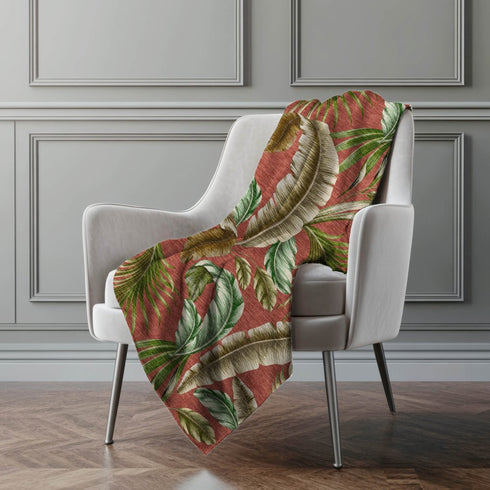 50" X 70" Rust Green And Beige Leaves Microfiber Plush Throw Blanket