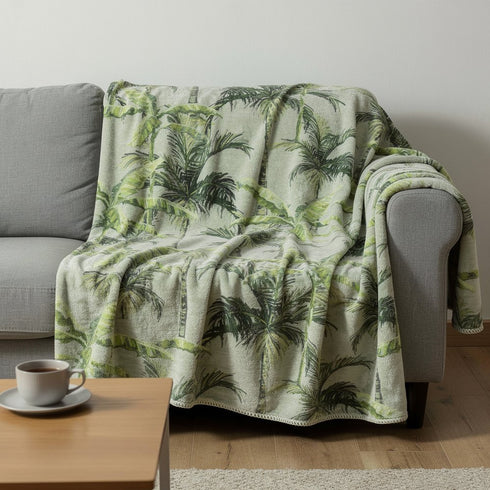 50" X 70" Green Palm Tree Microfiber Plush Throw Blanket