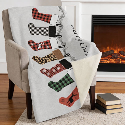 50" X 70" Gray Red And Green Checkered Microfiber Plush Throw Blanket