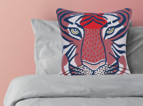 20" Red And Blue Cotton Throw Pillow Cover