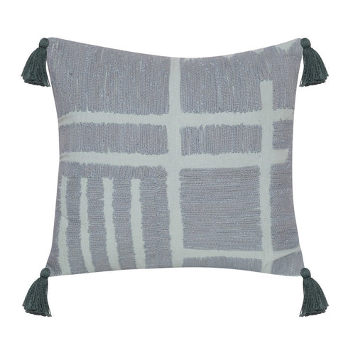 20" Green And Olive Green Geometric Cotton Throw Pillow Cover with Tassels