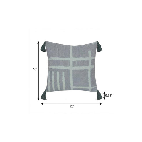 20" Green And Olive Green Geometric Cotton Throw Pillow Cover with Tassels