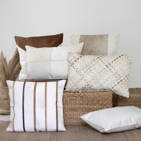 16" X 24" Ivory Lumbar Faux Leather Throw Pillow Cover