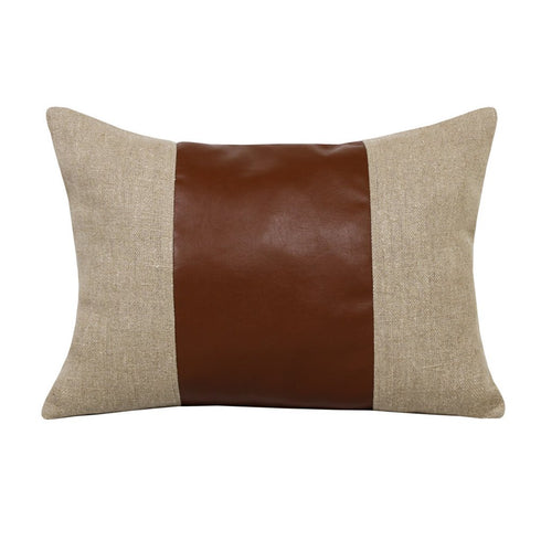 14" X 20" Tan And Brown Lumbar Striped Linen Throw Pillow Cover