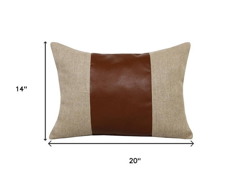 14" X 20" Tan And Brown Lumbar Striped Linen Throw Pillow Cover