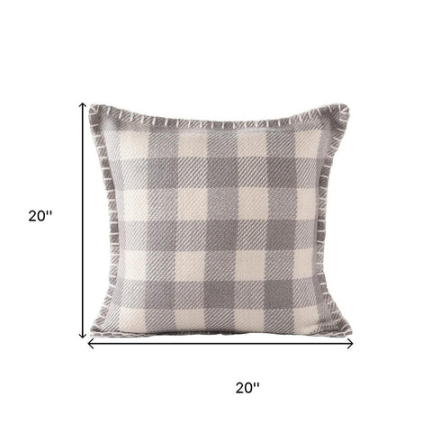 20" Blue And Ivory Plaid Throw Pillow Cover