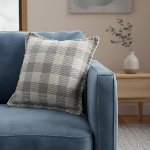20" Blue And Ivory Plaid Throw Pillow Cover