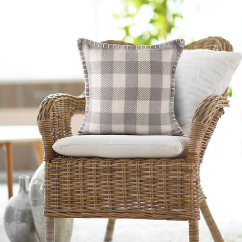 20" Blue And Ivory Plaid Throw Pillow Cover