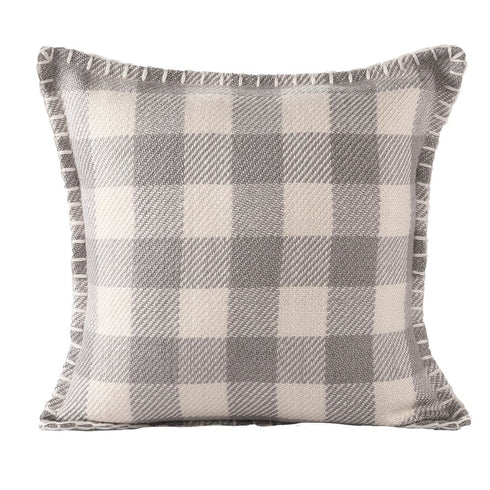 20" Blue And Ivory Plaid Throw Pillow Cover