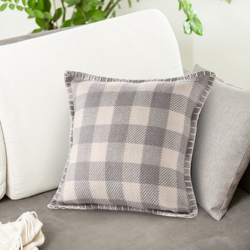 20" Blue And Ivory Plaid Throw Pillow Cover