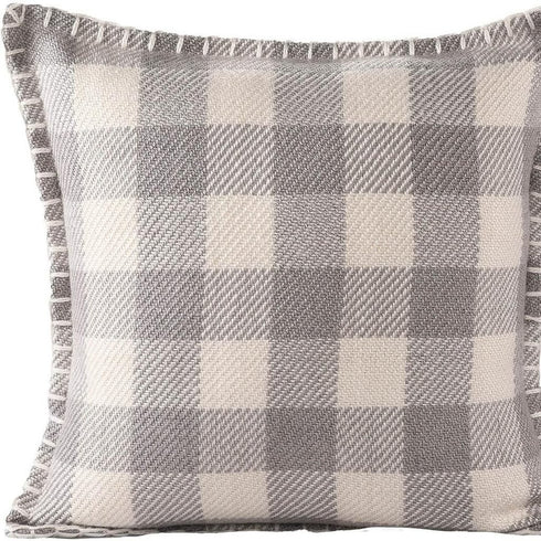 20" Blue And Ivory Plaid Throw Pillow Cover