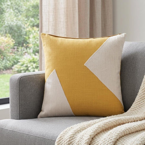 20" Ochre And Ivory Abstract Cotton Throw Pillow Cover
