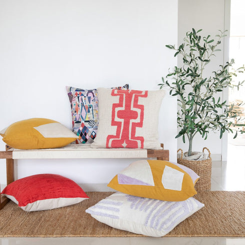 20" Ochre And Ivory Abstract Cotton Throw Pillow Cover
