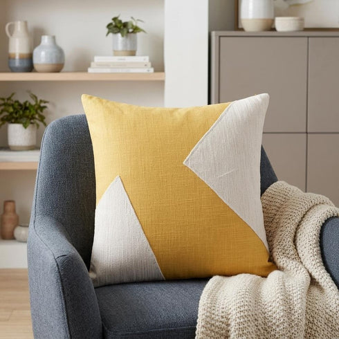 20" Ochre And Ivory Abstract Cotton Throw Pillow Cover