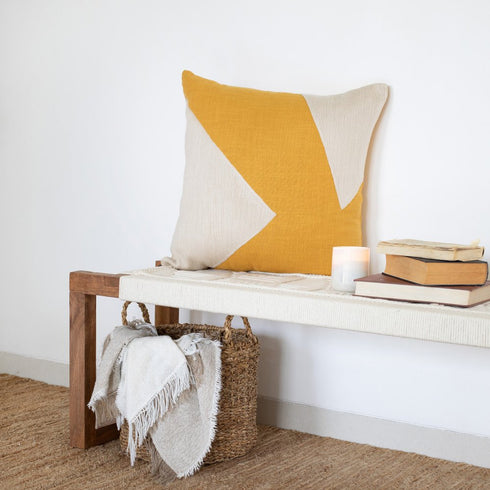 20" Ochre And Ivory Abstract Cotton Throw Pillow Cover
