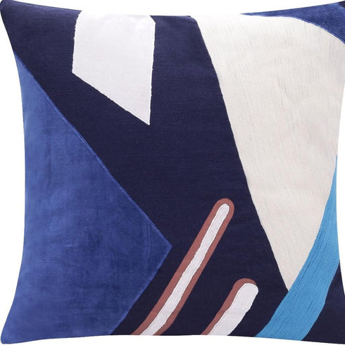 20" Cobalt Navy Blue And White Abstract Cotton Throw Pillow Cover