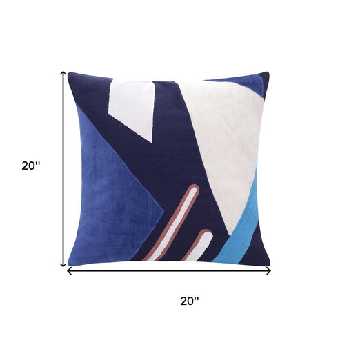 20" Cobalt Navy Blue And White Abstract Cotton Throw Pillow Cover