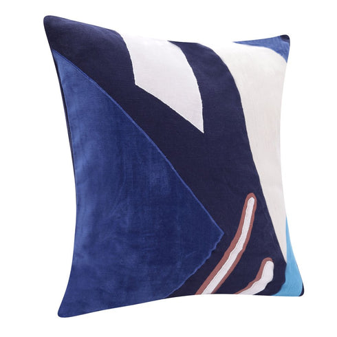 20" Cobalt Navy Blue And White Abstract Cotton Throw Pillow Cover