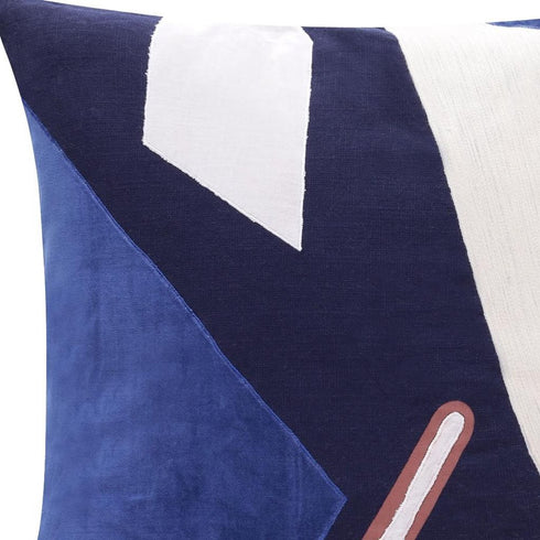 20" Cobalt Navy Blue And White Abstract Cotton Throw Pillow Cover
