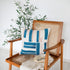 20" Teal Blue And Ivory Striped Cotton Blend Throw Pillow Cover