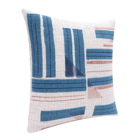 20" Teal Blue And Ivory Striped Cotton Blend Throw Pillow Cover
