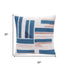 20" Teal Blue And Ivory Striped Cotton Blend Throw Pillow Cover