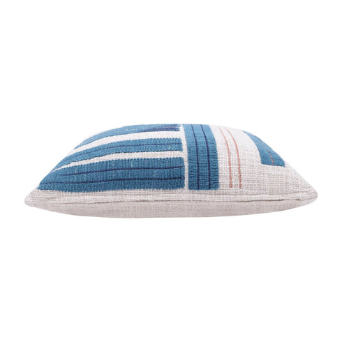 20" Teal Blue And Ivory Striped Cotton Blend Throw Pillow Cover