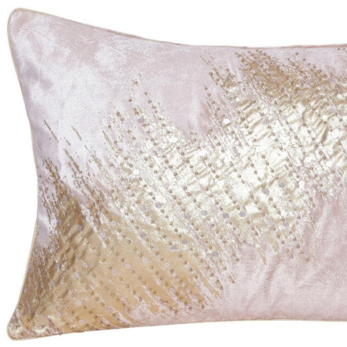 16" X 24" Gold And Pink Lumbar Abstract Throw Pillow Cover with Glitter