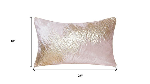 16" X 24" Gold And Pink Lumbar Abstract Throw Pillow Cover with Glitter