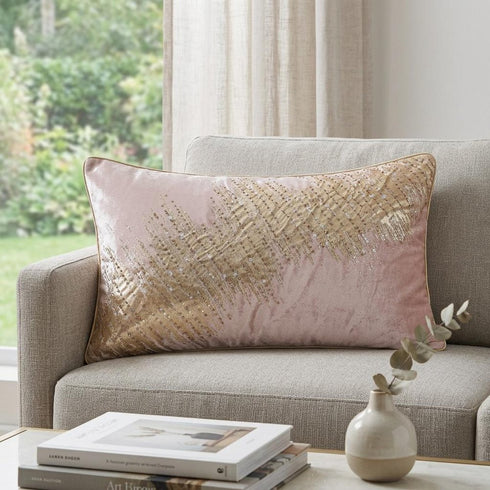 16" X 24" Gold And Pink Lumbar Abstract Throw Pillow Cover with Glitter