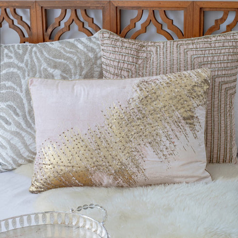 16" X 24" Gold And Pink Lumbar Abstract Throw Pillow Cover with Glitter