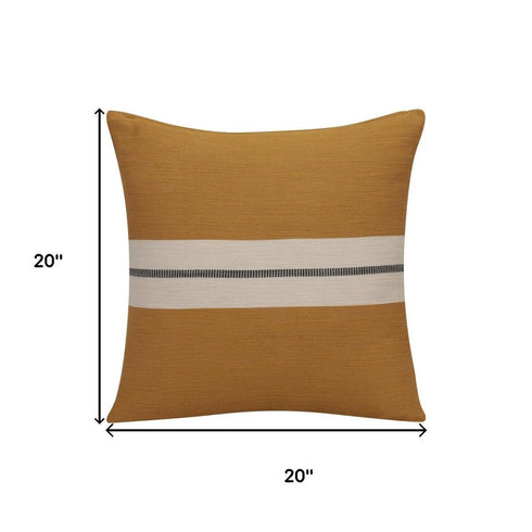 20" Yellow And Ivory Striped Cotton Throw Pillow Cover