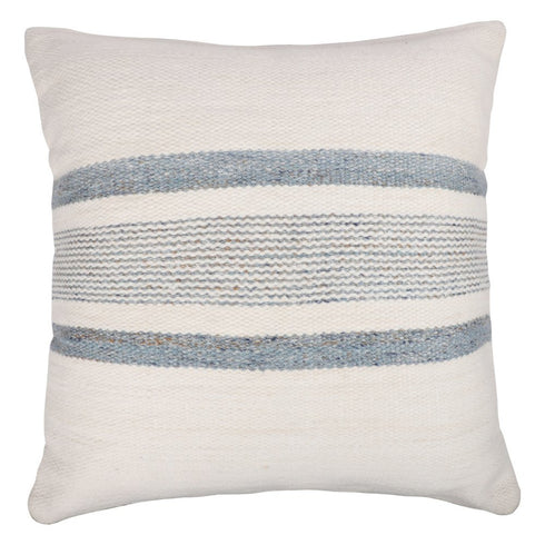 20" Ivory And Blue Beach Striped Throw Pillow Cover