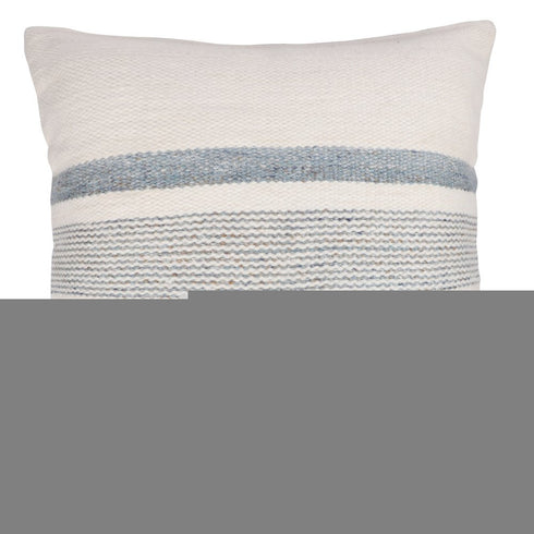 20" Ivory And Blue Beach Striped Throw Pillow Cover