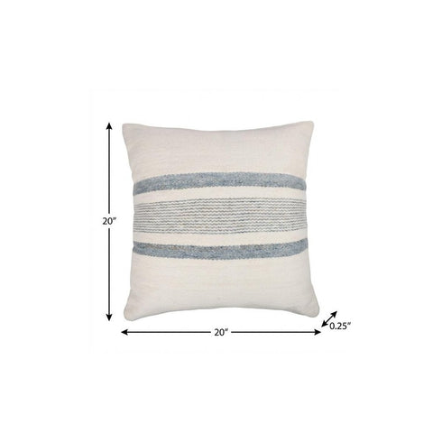 20" Ivory And Blue Beach Striped Throw Pillow Cover