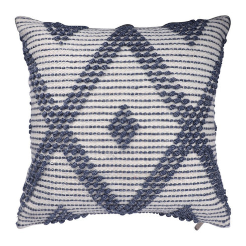 20" Ivory And Blue Beach Diamond Throw Pillow Cover with Texture